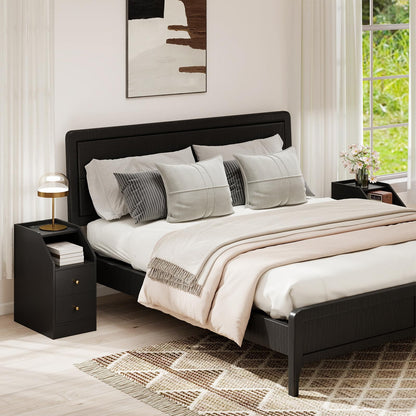 Goflame Side End Table with Charging Station Sofa Couch Table with Shelf Drawers