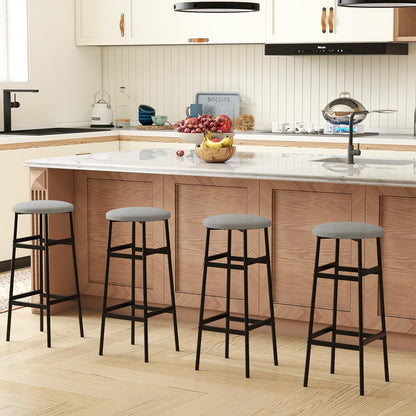 Goflame 29 Inch Bar Stools Set of 2/4 Upholstered Round Backless Bar Height Chairs with Sturdy Metal Frame and Footrest