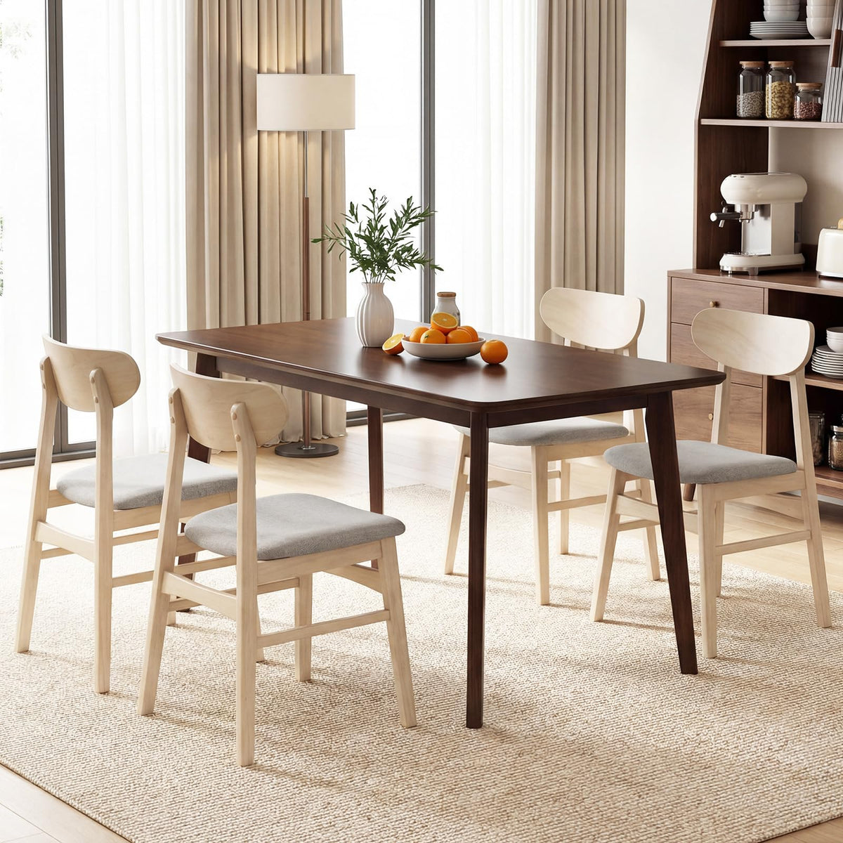 Goflame Wooden Dining Chairs Set of 2/4 Upholstered Kitchen Chairs with Rubber Wood Legs