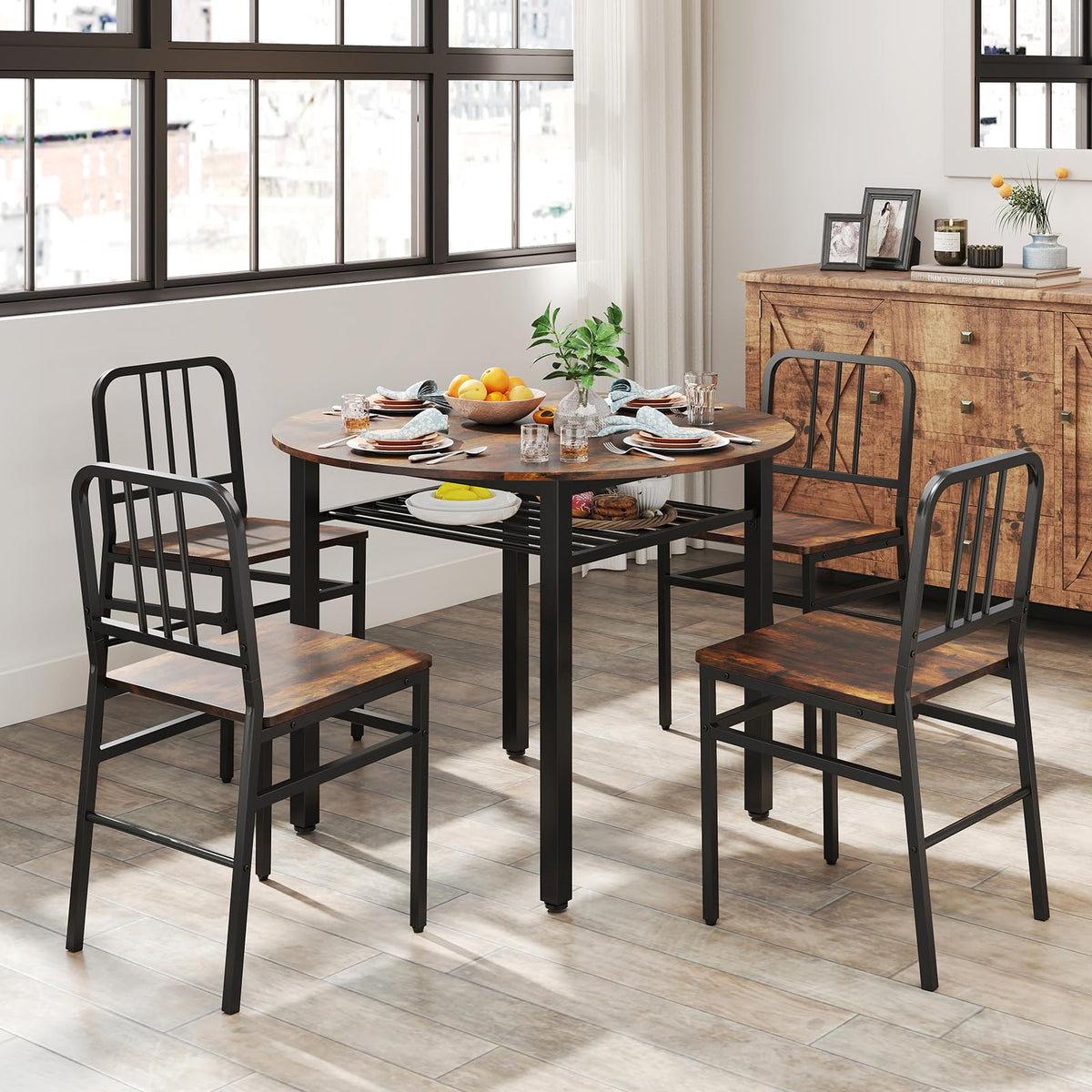 Goflame 40-Inches Round Kitchen Table & Chairs with Storage Rack & Metal Frame