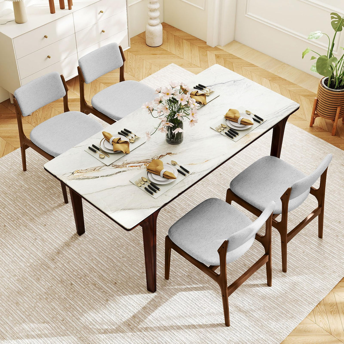 Goflame Modern Padded Dining Chairs with Rubber Wood Legs Set of 2/4