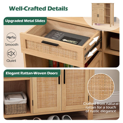 Goflame Buffet Cabinet with 2 Doors, Drawer 3 Open Cubbies Adjustable Shelf (Natural)