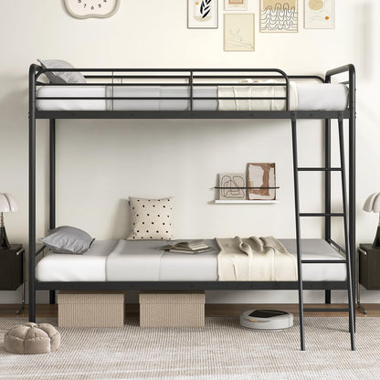 Goflame Metal Bunk Bed Twin Over Twin, Heavy Duty Twin Bunk Beds with Inclined Ladder & Safety Guardrails