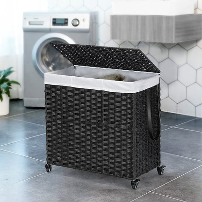 Goflame Laundry Hamper w/Wheels, 3 Section Hamper 125L w/2 Removable Liner Bags