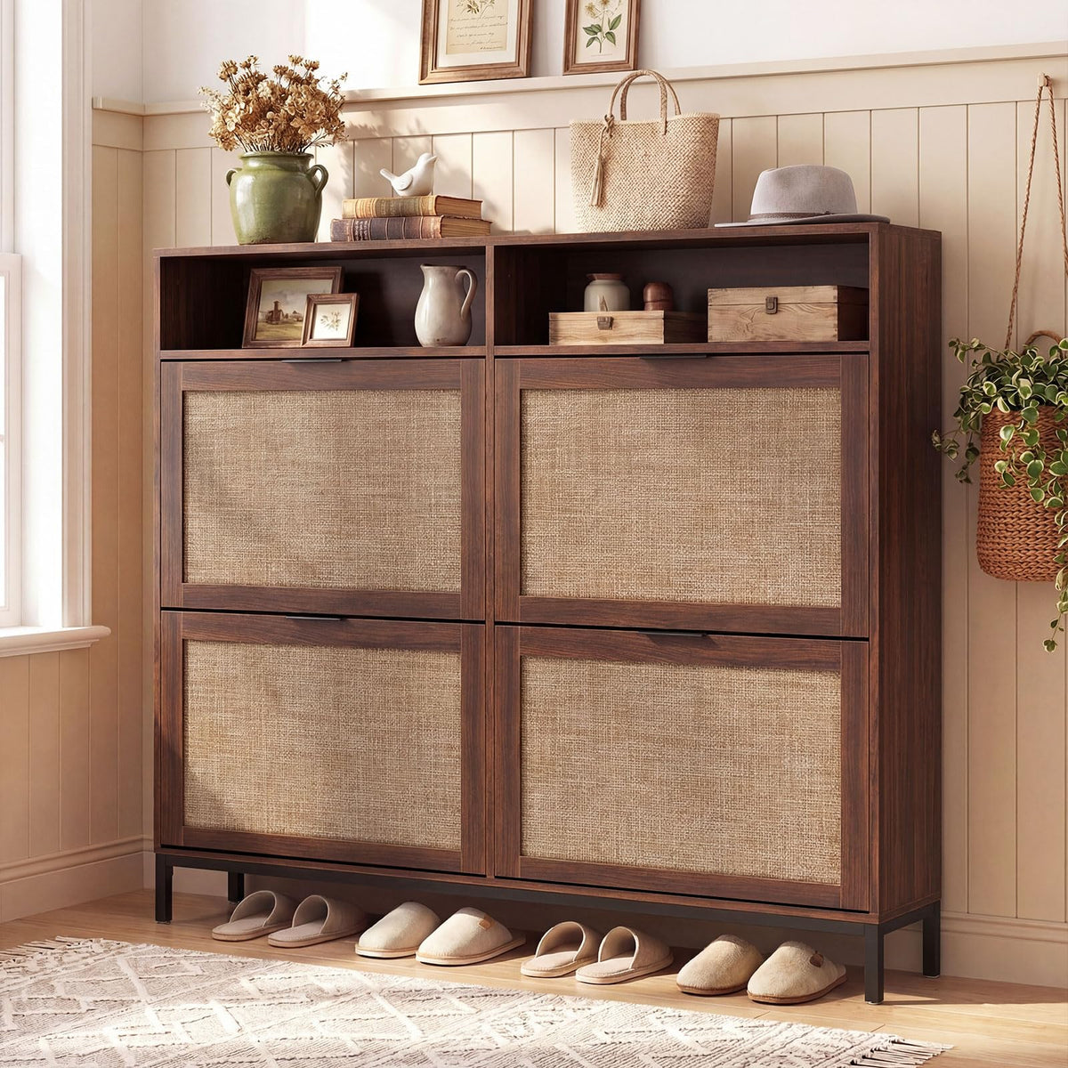Goflame Large Shoe Storage Cabinet w/ 4 Flip Drawers