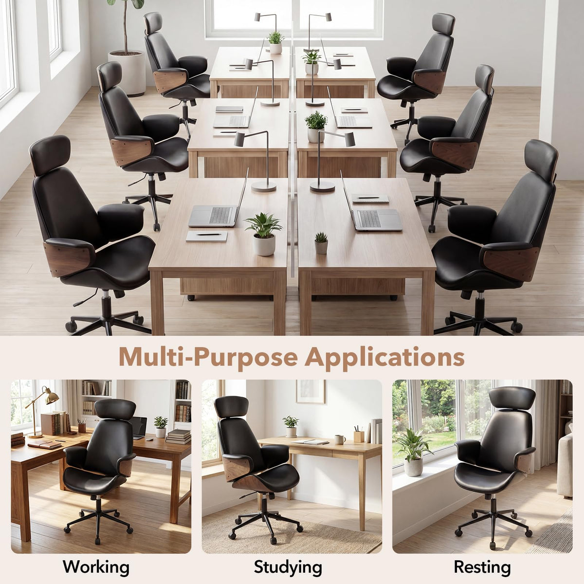 Goflame Ergonomic High Back Faux Leather Executive Chair with Headrest