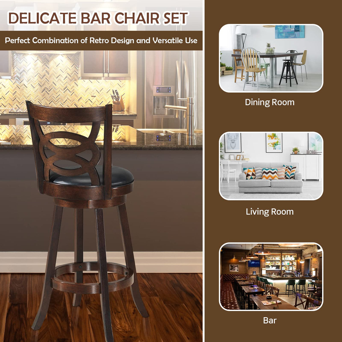 Goflame Bar Stools, Counter Height Dining Chair, Fabric Upholstered 360 Degree Swivel