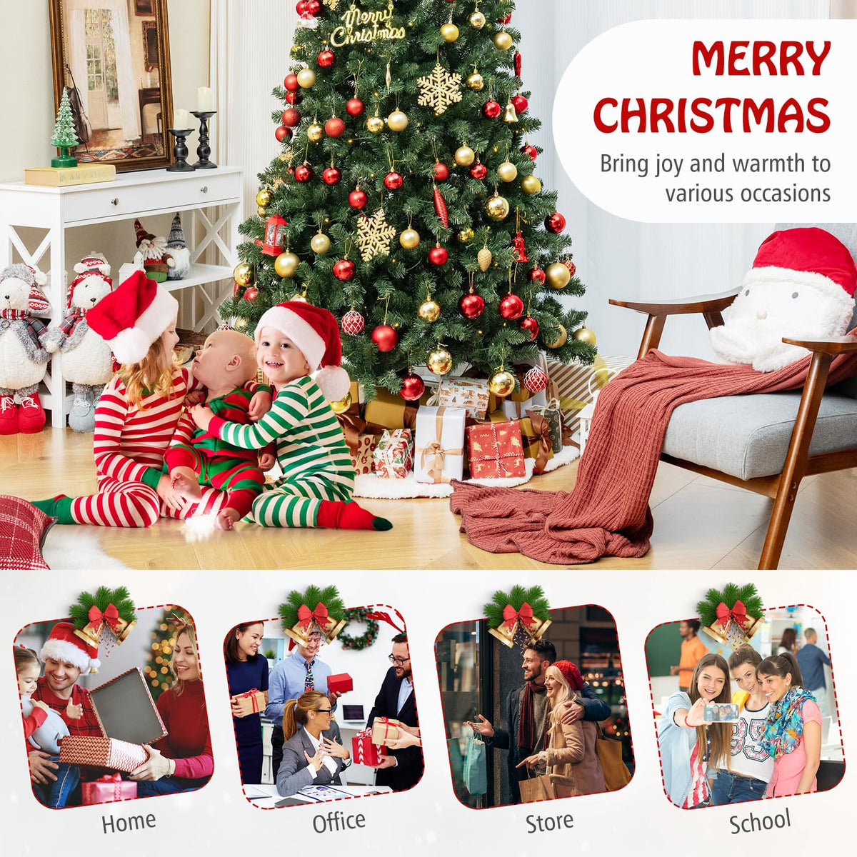 Goflame 8ft Pre-Lit Christmas Tree, Artificial Hinged Xmas Tree with 400 Warm White LED Lights