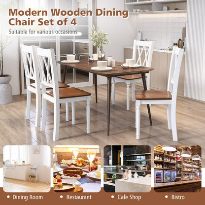 Goflame Dining Room Chairs Set of 4 White - Wooden Farmhouse Kitchen Chairs with Rubber Wood Seat
