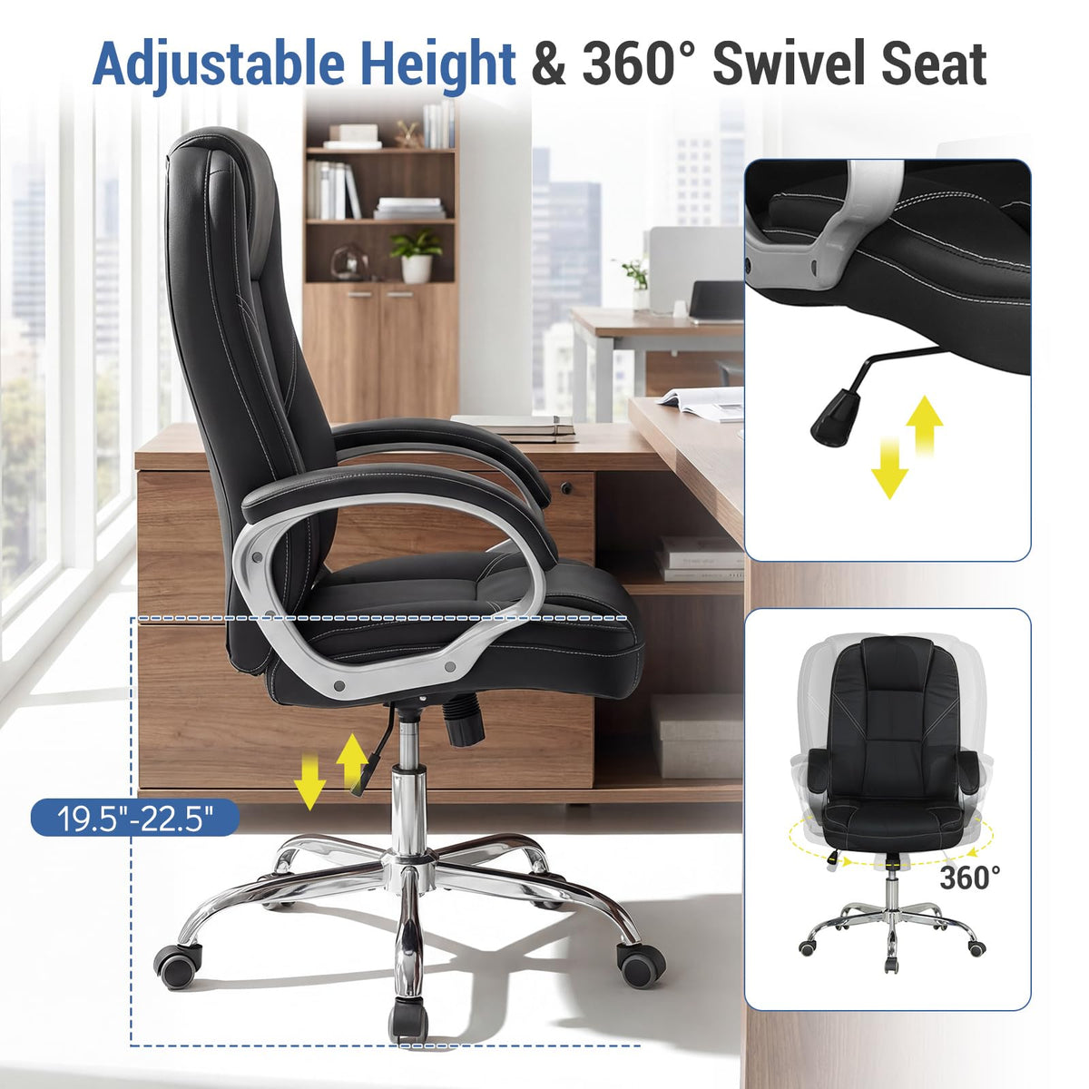 Goflame Leather Office Chair with Padded Armrests & Rocking Backrest