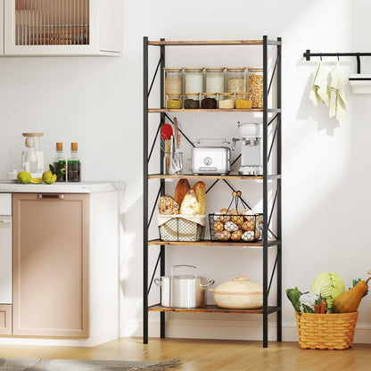 Goflame 5-Tier Bookshelf, Industrial Tall Bookcase with Open Storage Shelves & Heavy Duty Metal Frame