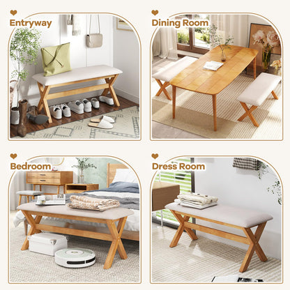 Goflame Upholstered Long Entryway Bench, Rubber Wood Dining Bench with Padded Seat, 43.5x15.5x17.5 Inches, 400 Lbs Capacity