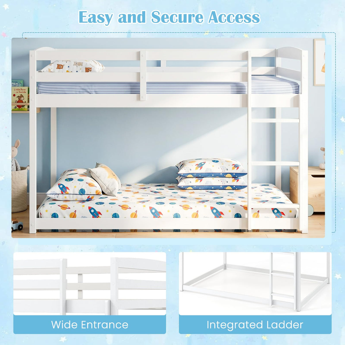 Goflame Full Over Full Bunk Bed with Full-Length Guardrails