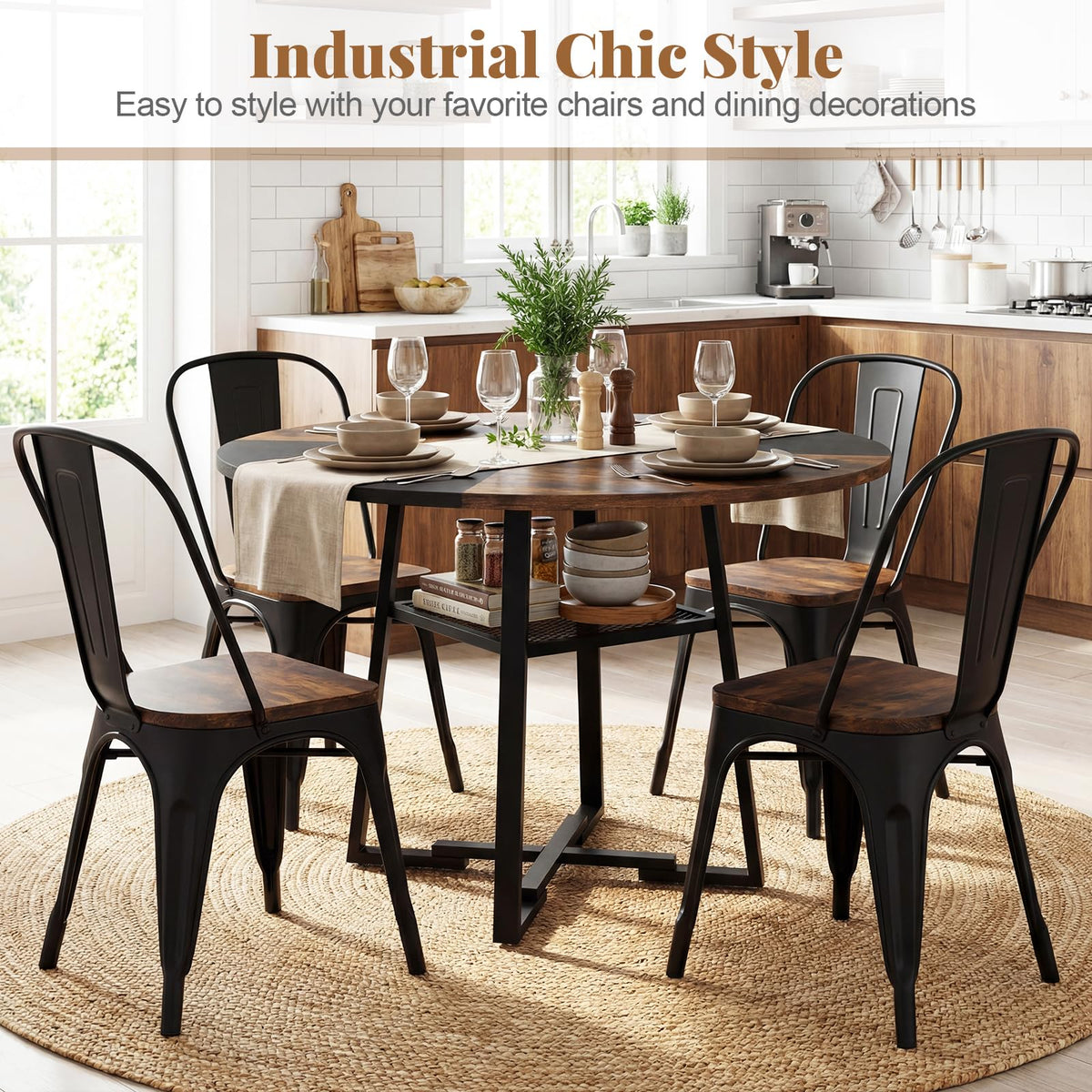 Goflame Round Dining Table for 4-6 | 47.5" Circle Kitchen Table with Storage Shelf