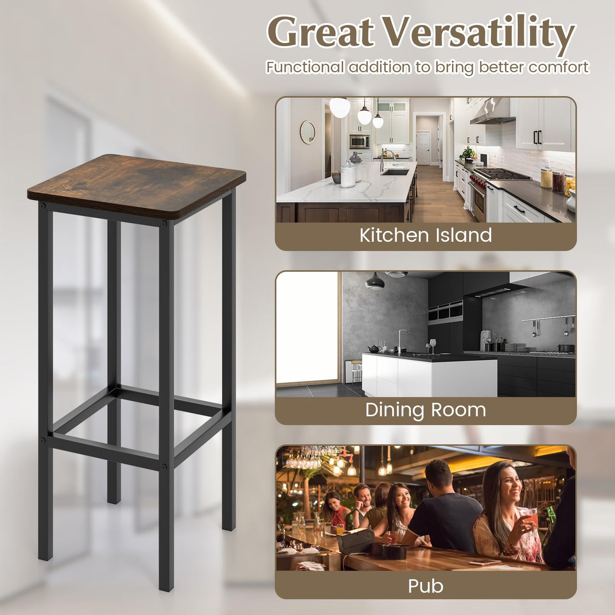 Goflame Bar Stools Set of 4, 26" Backless Barstools with Metal Legs & Footrest, Breakfast Bar Dining Chairs
