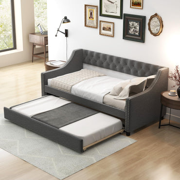 Goflame Upholstered Twin Daybed with Trundle