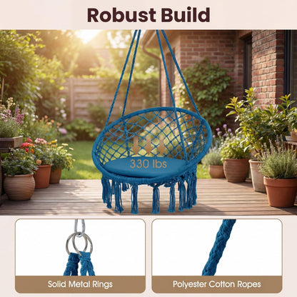 Goflame Hammock Chair Macrame Swing with Round Seat Cushion and Hardware Kit