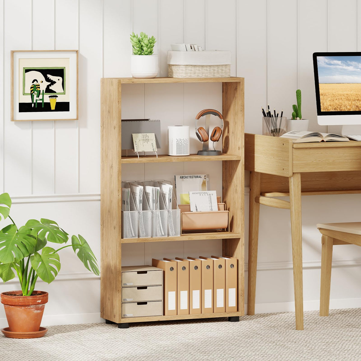 Goflame 3-Tier Bookcase with Anti-Tipping Kit for Living Room