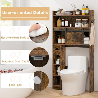 Goflame Over The Toilet Storage Cabinet, 6-Tier Freestanding above Toilet Rack with Gliding Door