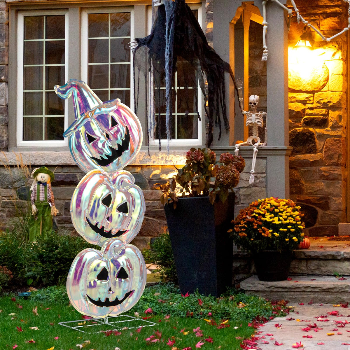 Goflame 3.4 Ft Halloween Decorations, Light up Stacked Pumpkins with 150 LED Lights