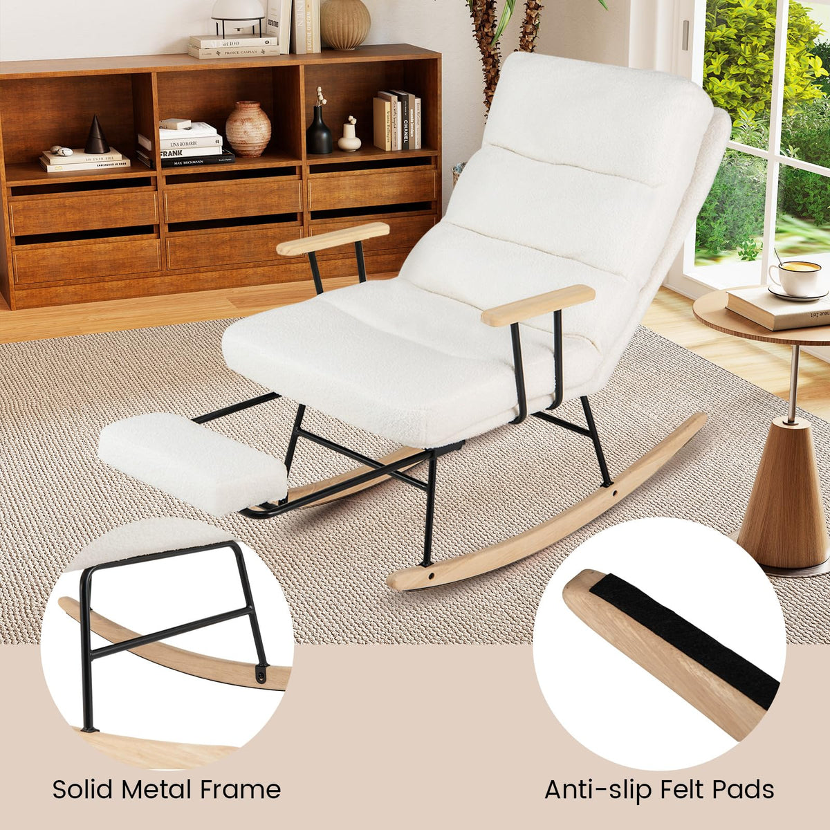 Goflame Nursery Rocking Chair Teddy Velvet Upholstered Rocking Chair