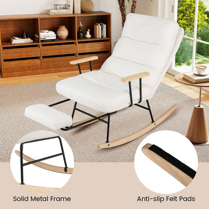 Goflame Nursery Rocking Chair Teddy Velvet Upholstered Rocking Chair