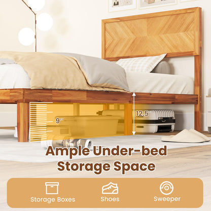 Goflame Wood Twin Bed/Full Size Bed/Queen Bed Frames with Headboard, Solid Acacia Wood Platform Bed with 12 Strong Wooden Slat Support