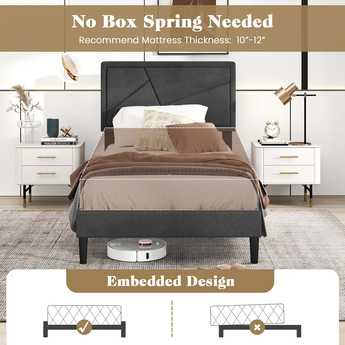 Modern Queen/Full/Twin Size Upholstered Platform Bed Frame with Geometric Tufting Headboard