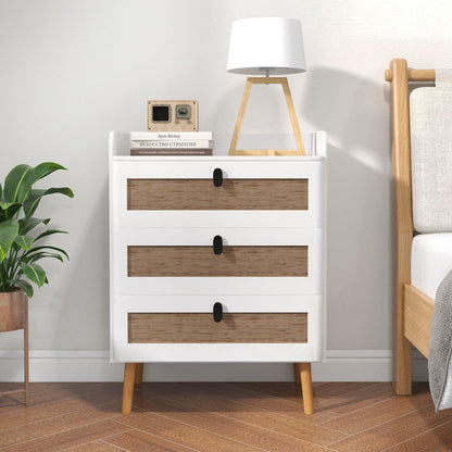 Goflame Rattan Nightstand, Boho 2/3-Drawer Dresser with 4 Solid Wood Legs