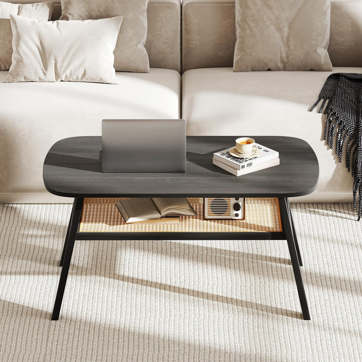 Goflame Rattan Coffee Table for Living Room