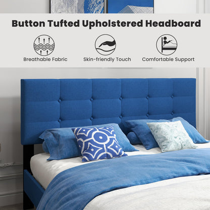 Goflame Queen/Twin Size Platform Bed Frame with Button Tufted Headboard and Wooden Slats
