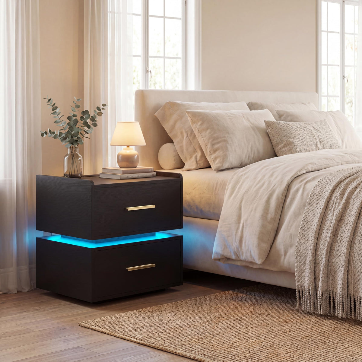 Goflame LED Night Stand with Charging Station & 2 Storage Drawers (1/2)