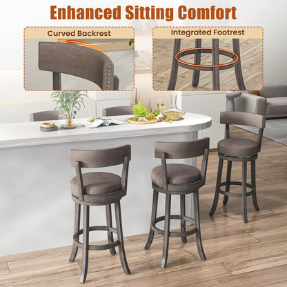 Goflame 31" Bar Stools Set, Swivel Bar Height Bar Chairs with Footrest, Rubber Wood Frame