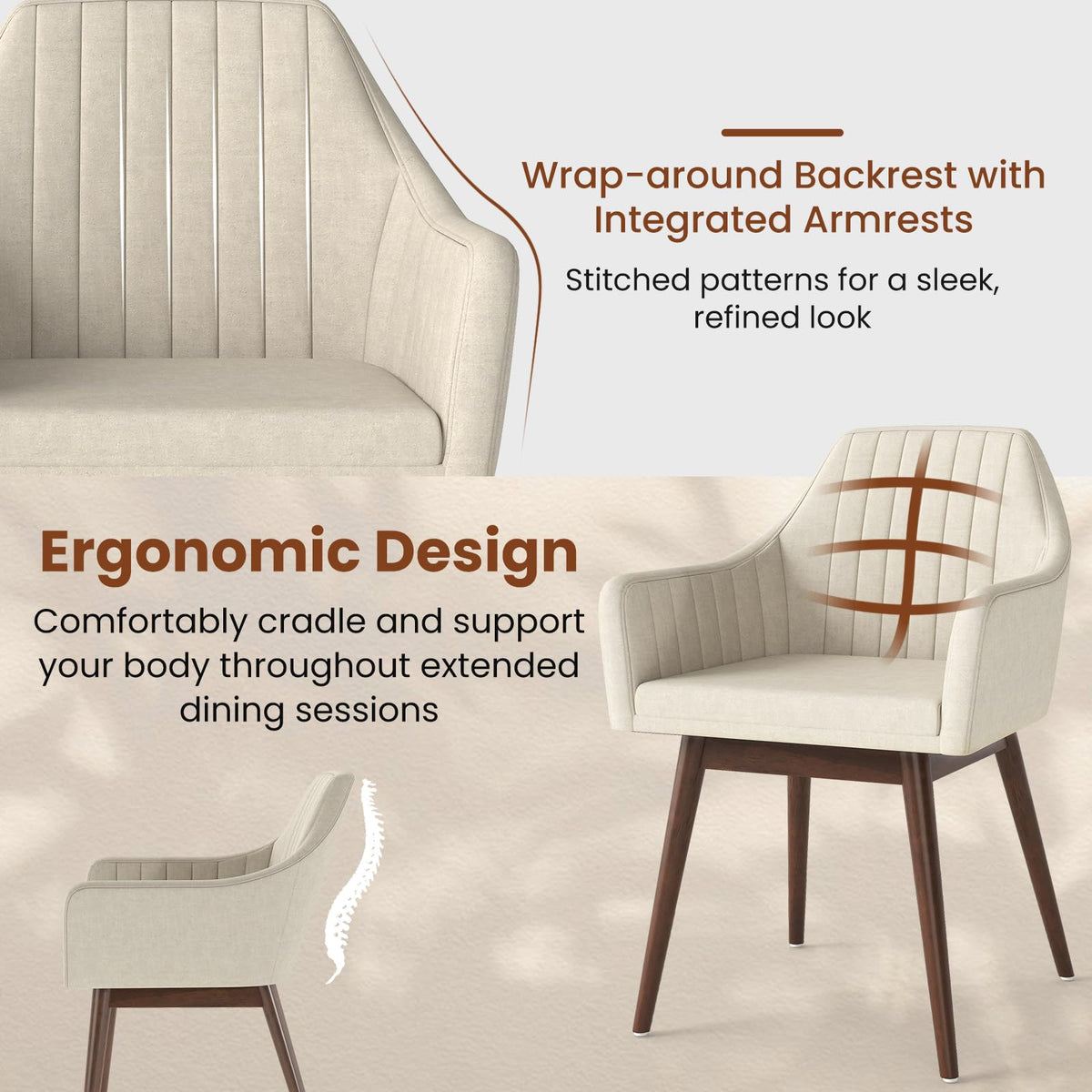 Goflame Upholstered Dining Chairs Set of 2/4 Mid Century Kitchen Chairs with Wrap-Around Backrest