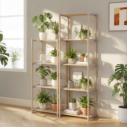 Goflame 5-Tier Bookshelf | Pine Wood Bookcase with Freestanding Storage Organizer
