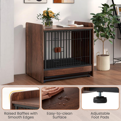 Goflame Dog Crate End Table - Wooden Dog Kennel Furniture with Removable Pull-Out Tray