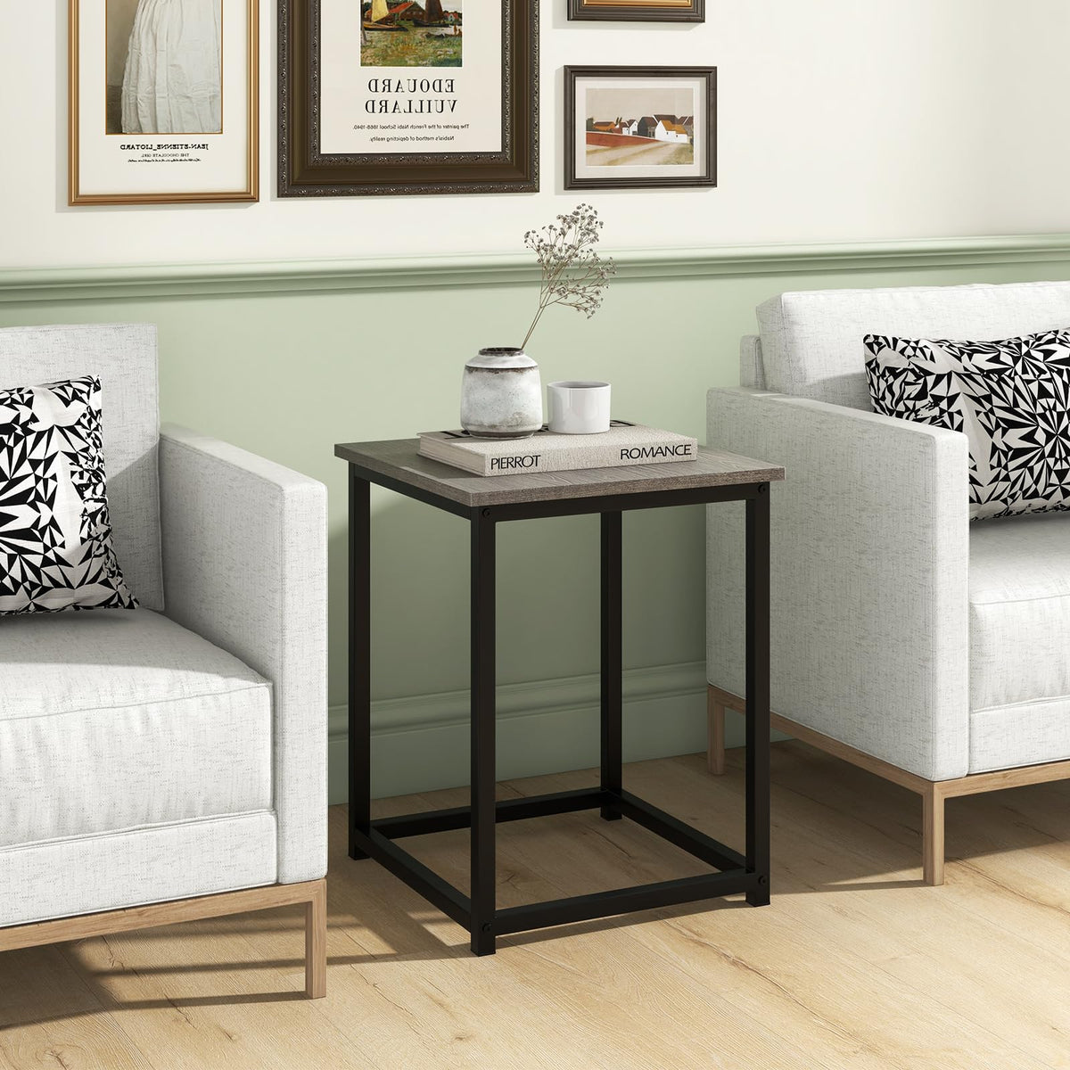 Goflame Round Nesting Table Set of 3, Farmhouse Coffee Table w/2 End Tables, Sturdy Metal Frame (Black Oak)