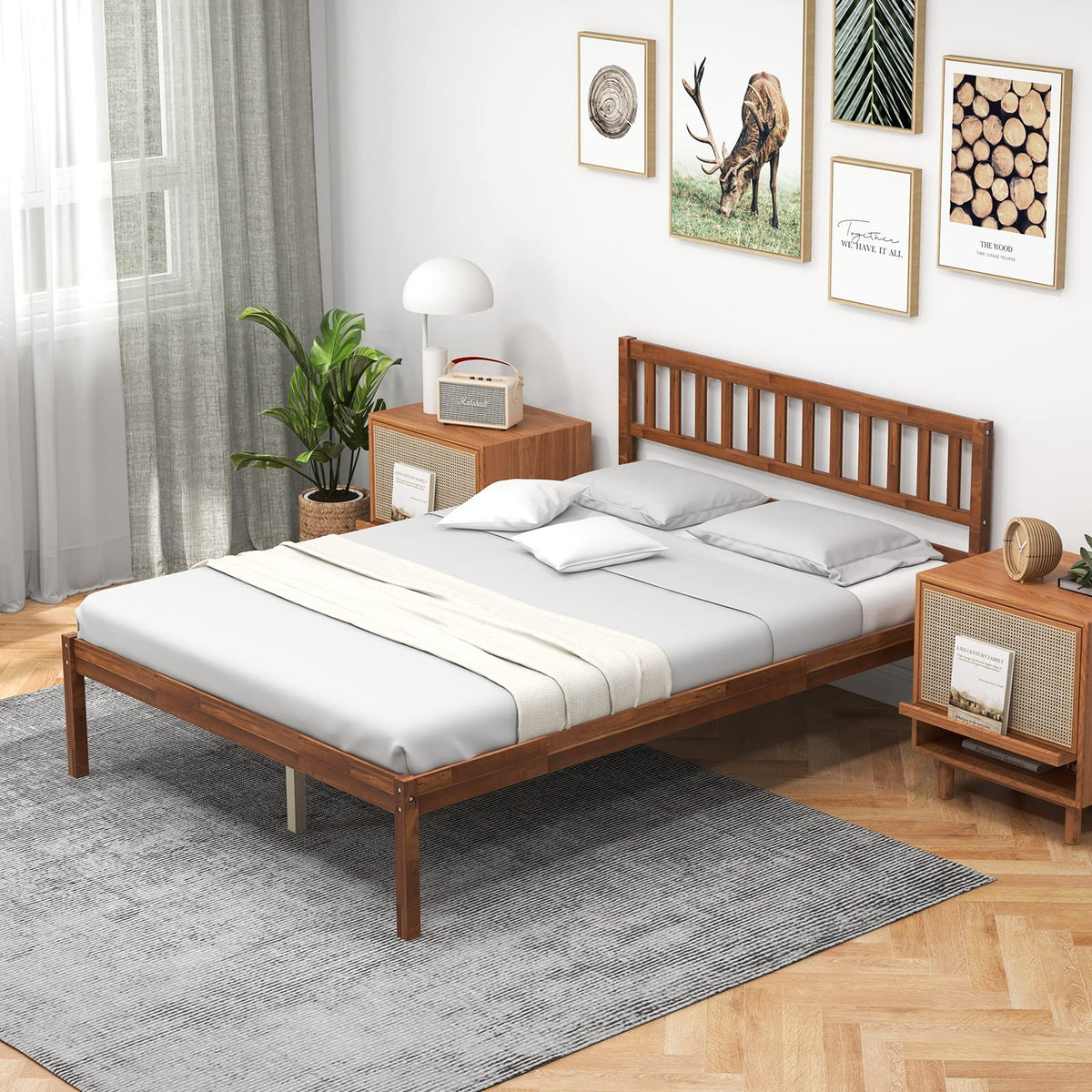 Goflame Wood Bed Frame with Headboard