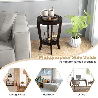 Goflame Round End Table with Storage Shelf Set of 2, Retro Nightstand with Solid Wood Legs, 24.5" Accent Table for Small Spaces