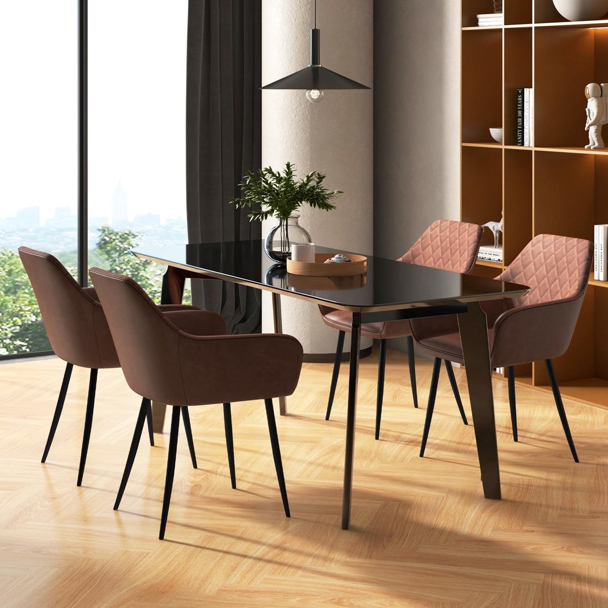 Goflame Mid Century Modern Dining Chairs Set of 2/4, Upholstered Accent Chairs w/Curved Backrest, Wide Seat & Armrests