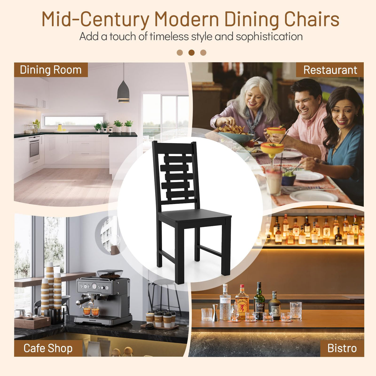 Goflame Wooden Dining Chairs Set 100% Solid Rubber Wood Kitchen Chair with High & Tilted Backrest