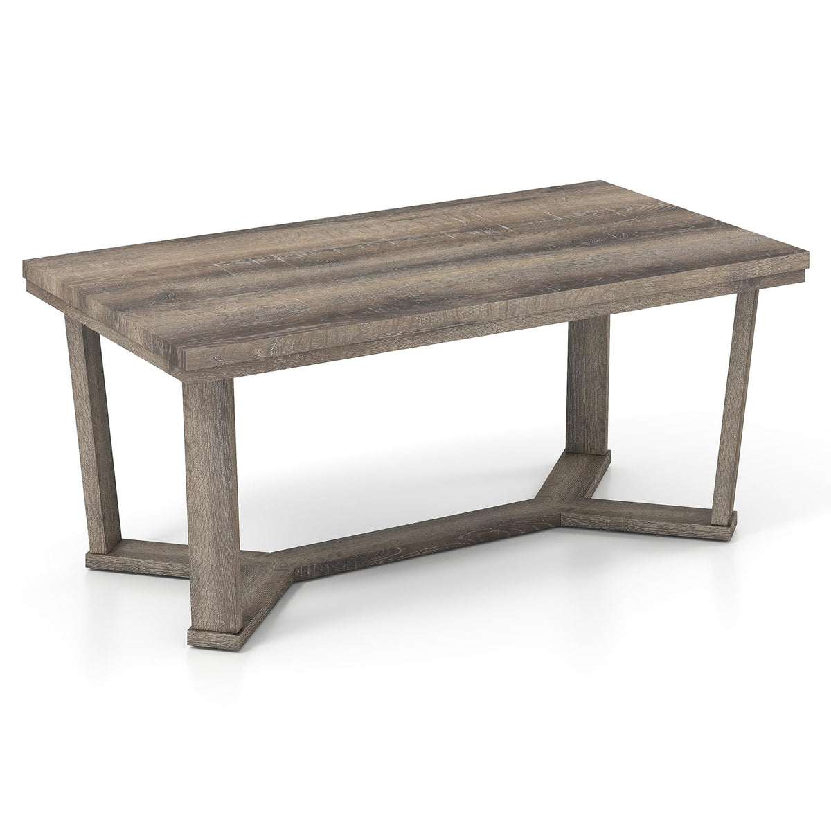 Goflame Farmhouse Wood Coffee Table with Cross-Shaped Base & Rubber Wood Frame
