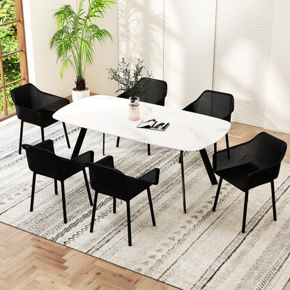 Goflame Plastic Dining Chairs Set of 2/4 Black Kitchen Armchair w/Breathable Mesh Backrest