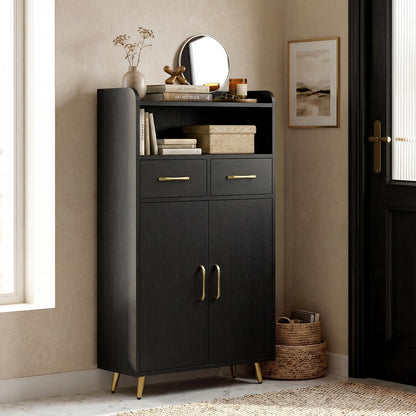 Goflame Freestanding Bathroom Storage Cabinet with 2 Drawers and 2 Doors