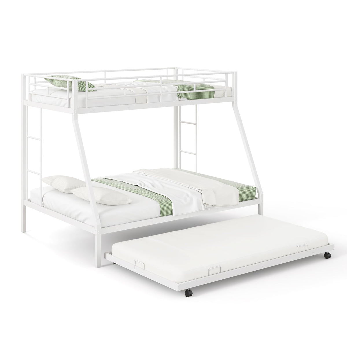 Goflame Twin Over Full Bunk Bed with Trundle, Heavy-Duty Metal Triple Bunk Beds