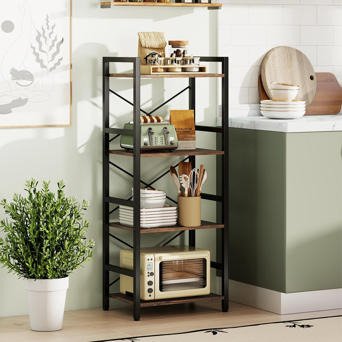 Goflame 4-Tier Bookshelf | Narrow Freestanding Display Shelf with Metal Frame (1/2)