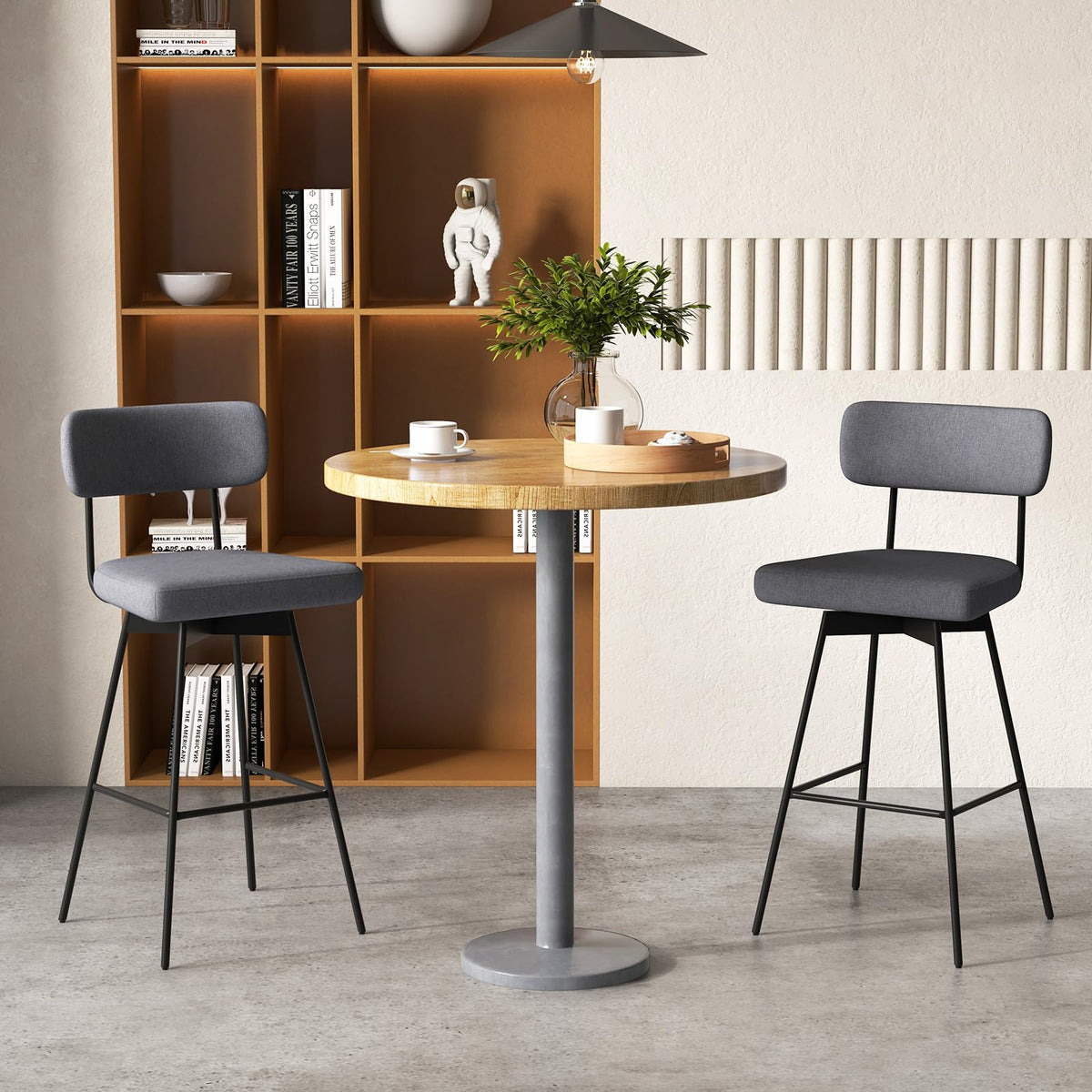Goflame Swivel Bar Stools, Upholstered Bar Height Bar Chairs w/Padded Seat & Backrest