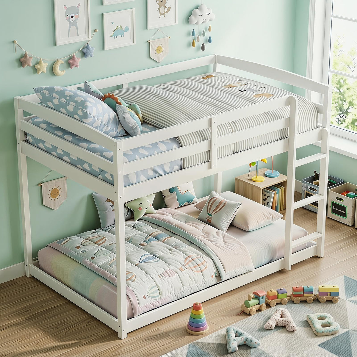 Goflame Full Over Full Bunk Bed with Full-Length Guardrails