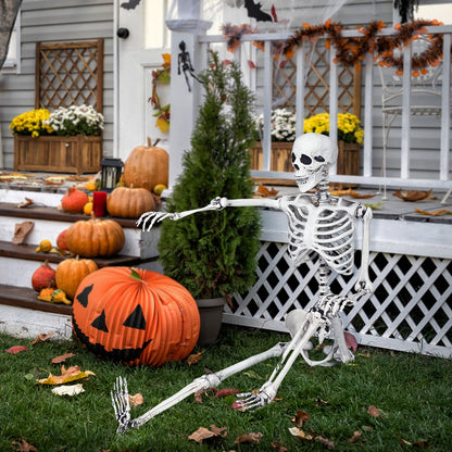 Halloween Life Size Full Body Skeleton, 5.4Ft Festival Skeleton Prop Decoration w/7 Movable Components
