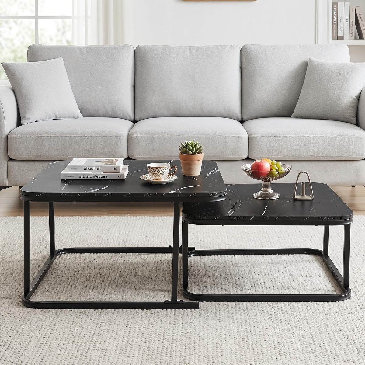 Goflame Nesting Coffee Table Set of 2 with Metal Frame